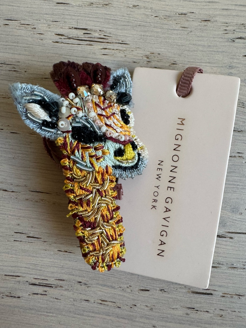 MIGNONNE GAVIGAN
Giraffe Brooch - Yellow & Brown Beaded Embroidered